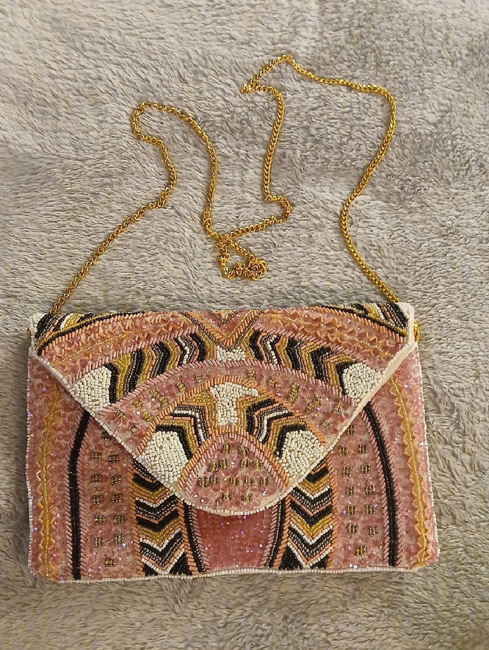 Gunas NY Beaded Art Deco Style Envelope Clutch With Chain *New w/o tags Handmade